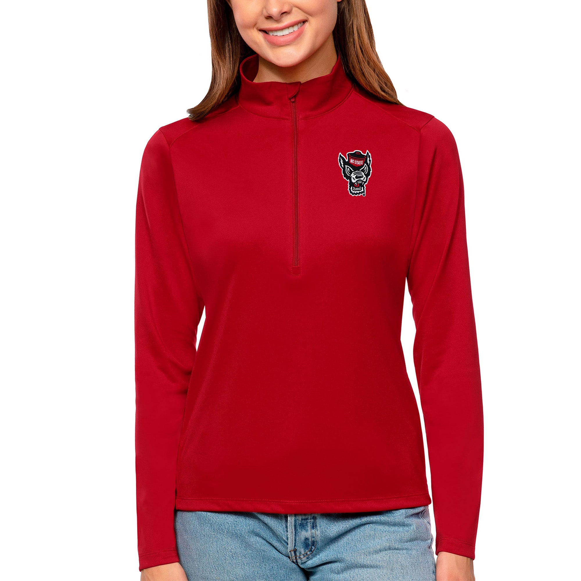 Women's Antigua Red NC State Wolfpack Tribute Quarter-Zip Pullover Top